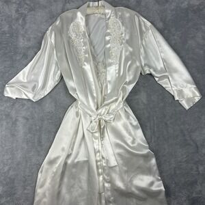 Vintage Intimo Amore Large Set Gown & Robe Satin Beaded Bridal Lace White 90s